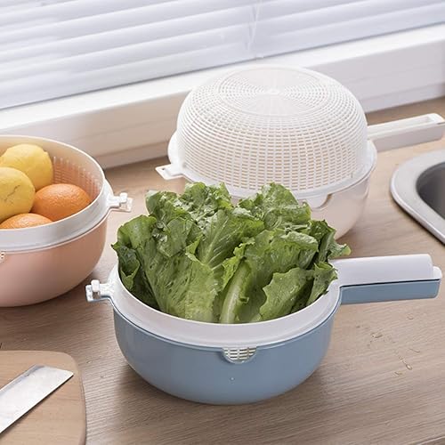 Miniatura 4 de Hemoton Colador de cocina de 2 piezas con mango largo, colador de plástico de doble capa, colador de lavado de arroz, frutas, verduras, cesta de