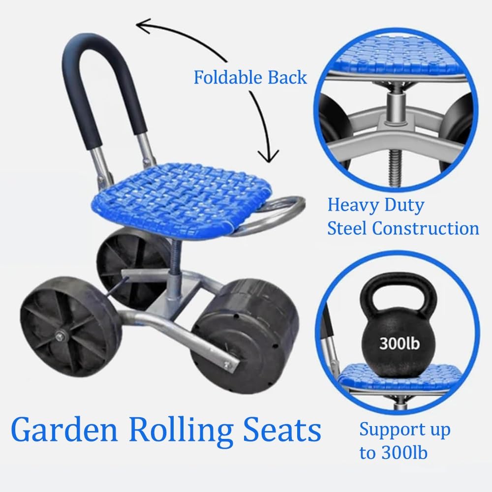 Rolling Garden Siedzisko robocze z obrotowym stołkiem o 360 stopni, regulowana wysokość, gruba podkładka do prac ogrodowych, prac na podwórku, na patio