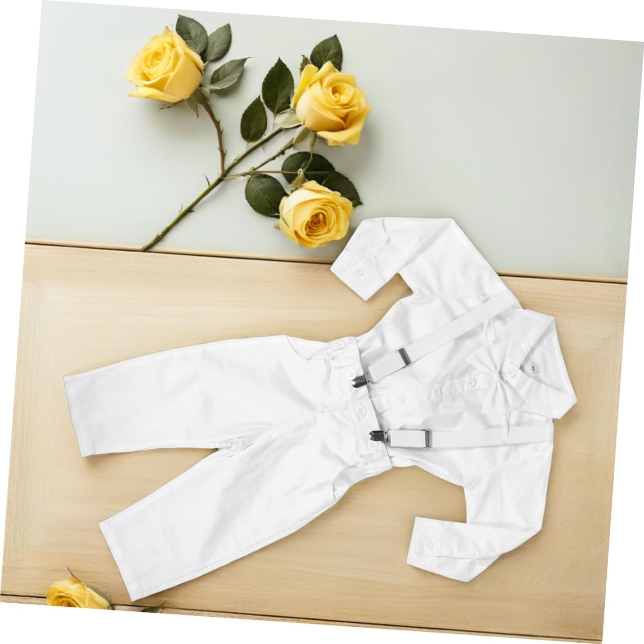 Beavorty Tenue De Gentleman Pour Bébé Chemise Habillée À Manches Longues Pour Bébé - Avec Pantalon À Bretelles À Nœud Pour Événements Formels Et Célébrations Taille Cm