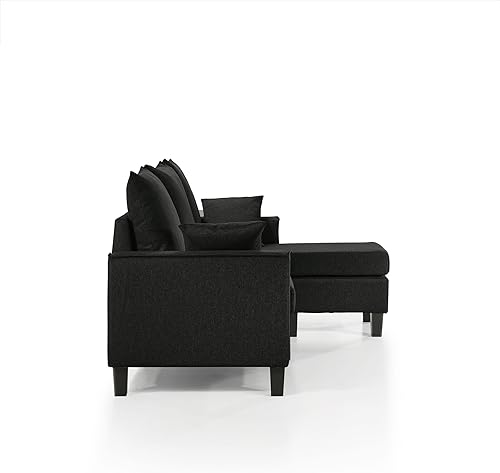 Miniatura 6 de HOMES Inside + Out Bevis - Moderna seccional convertible para sala de estar y dormitorio, sofá en forma de L con tela de lino para apartamento, sofá