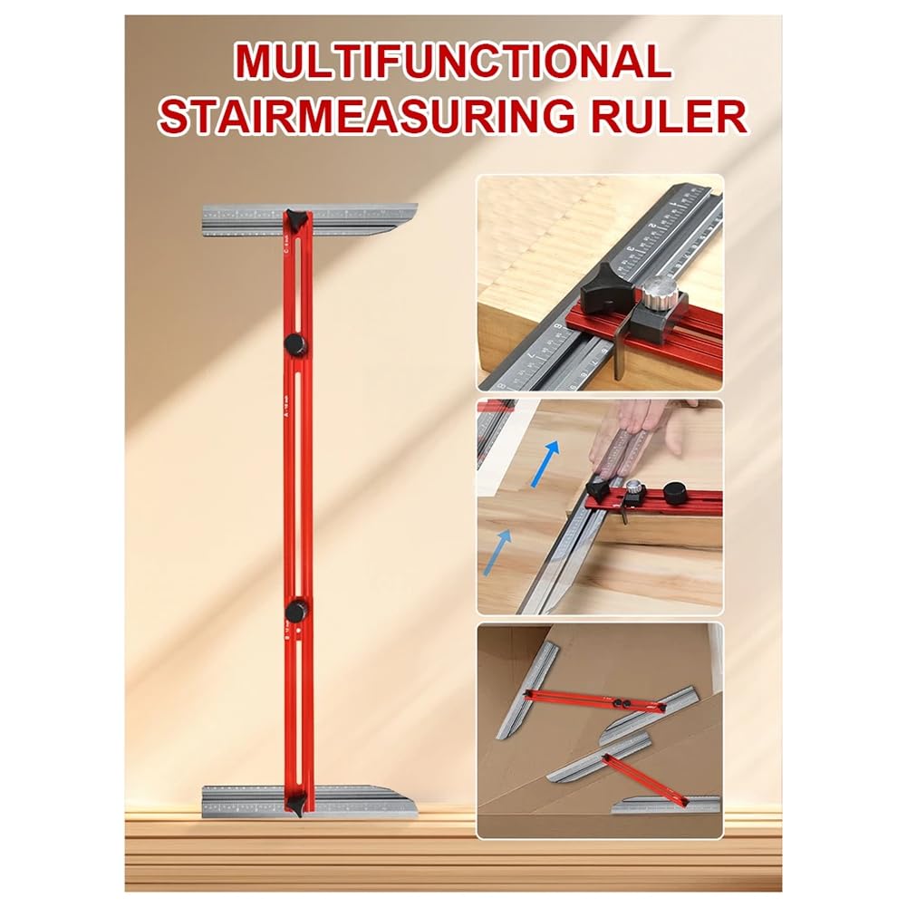 Plantilla para Escalones de Escalera, Herramienta Profesional para Trazar Repisas, Herramienta de Medición de Escaleras, Plantilla para Contrahuellas y Tabiques de Pared.