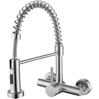 Tondiy Kitchen Tap Wall Mounted with Pull-Down Shower, Tall Curved Wall Tap with 2 Jet Types, 360 &deg; Rotatable Mixer Tap Wall T