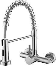 Flexible Wall Kitchen Faucet with 2 Mode Shower, 360° Swivel Sink Faucet, 304 Stainless Steel Spring Mixer, Removable Aerator, High Pressure