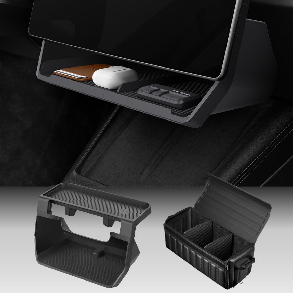 Spigen (Upgraded Under Screen Storage Organizer for Tesla Model Y Juniper and Model 3 Highland with Trunk Organizer Heavy Duty Foldable