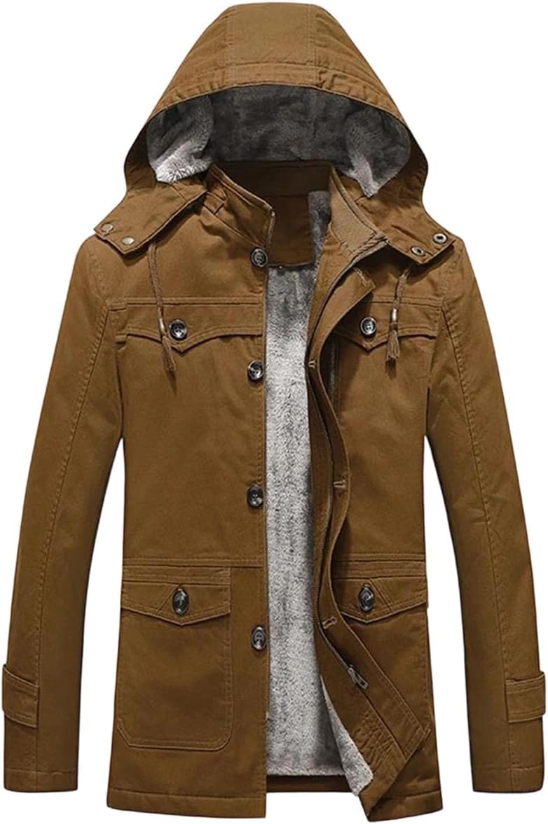 Coat Thick Warm Man Jacket Parkas Casual Cotton Padded Jacket Multi-Pocket Hoodies Parka Coat