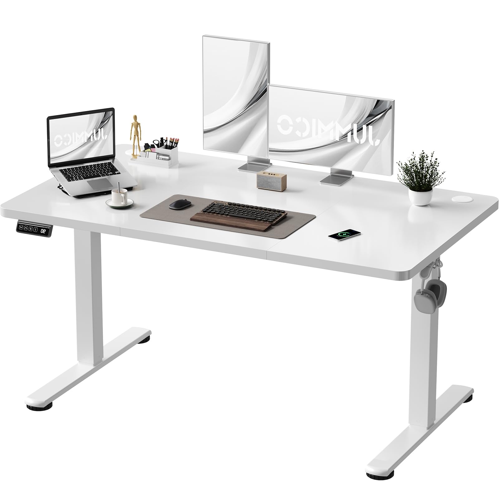 JUMMICO Electric Standing Desk 120 x 60 cm Home Office Height Adjustable Desk, Computer Lift Table with Smart Panel, Sit Stand Desk with Height Memory, White