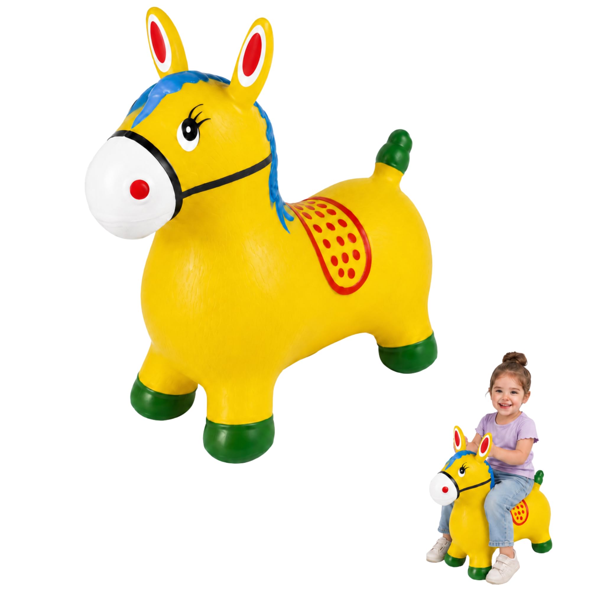 MAGIC SELECT Hüpftier für Kinder, Bunter Esel-Hüpfer zum Reiten und Springen, Spielzeug für Drinnen und Draußen
