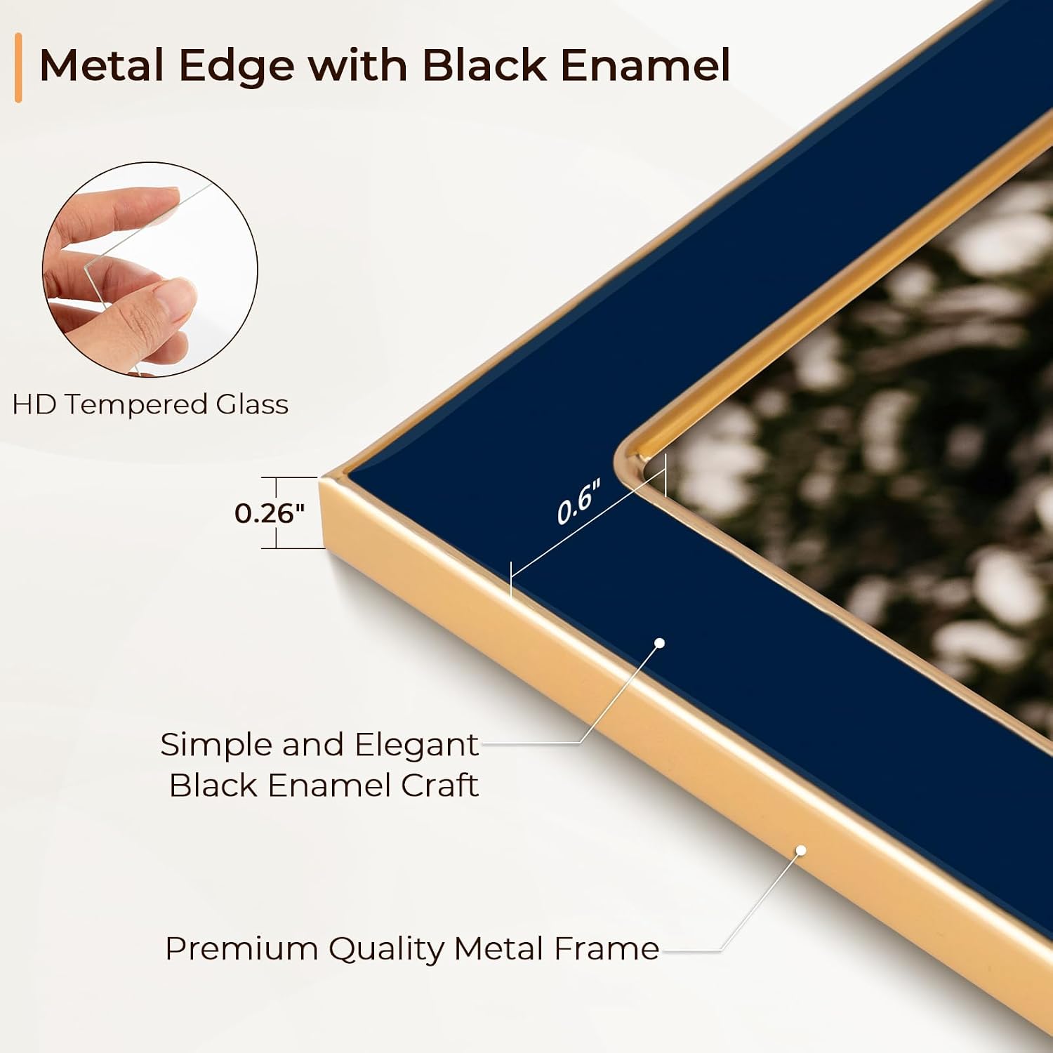 4x6 Navy Blue Enamel Picture Frames - Metal Gold Edge - Cute Frame for 4 x 6 Inch Photos Pictures Artwork - Real Glass - With Tabletop Easel Stand - Hanger for Wall Mount Display (2 Pack)