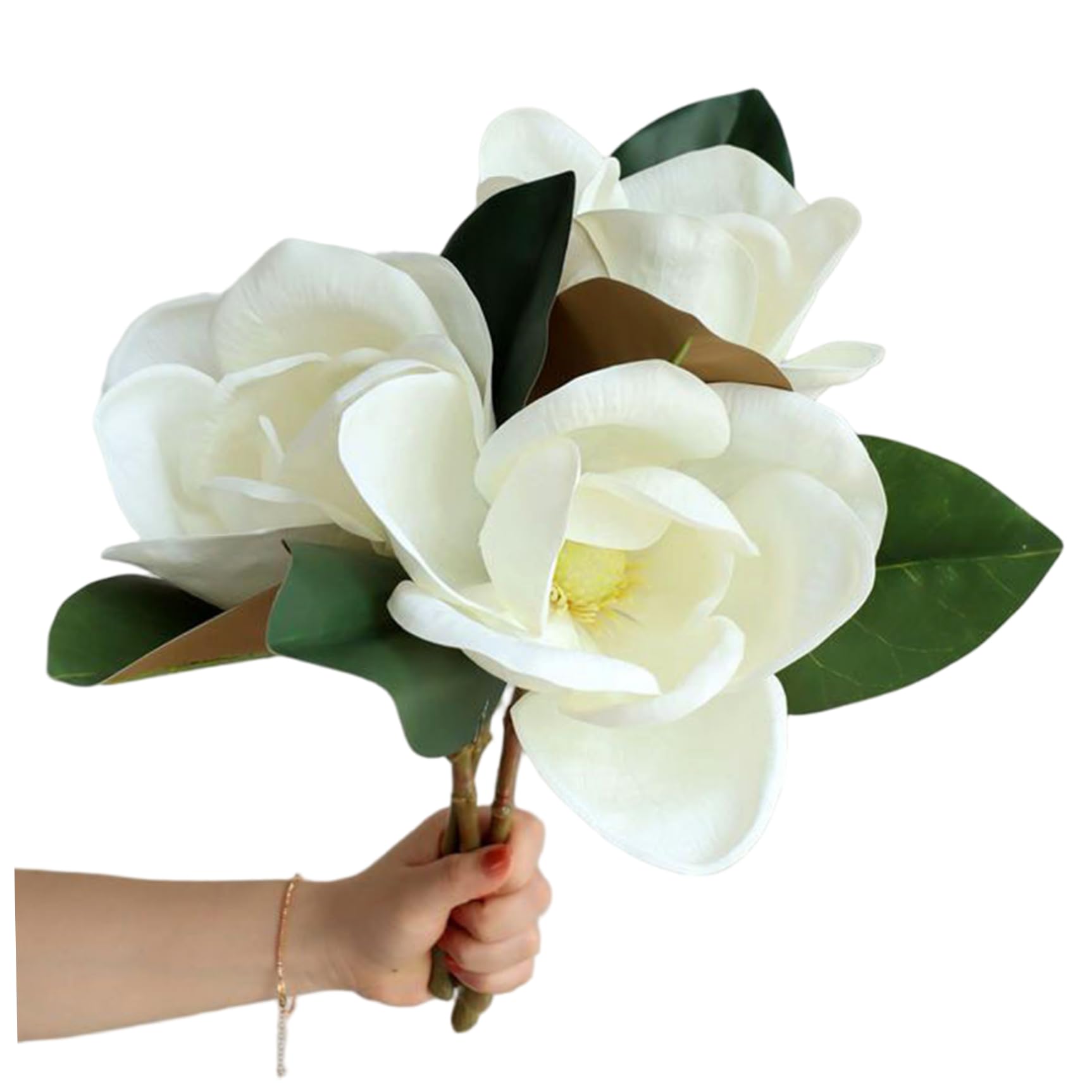 Fleurs de magnolia artificielles blanches avec feuilles pour décoration de fête et salon