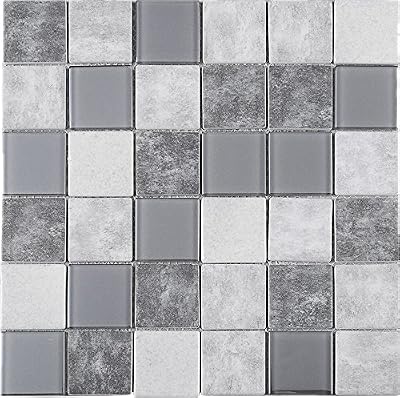 TREGLG-02 Grey 2x2 Grid Recycle Glass Mosaic Tile Sheet-Kitchen and Bath backsplash Wall Tile