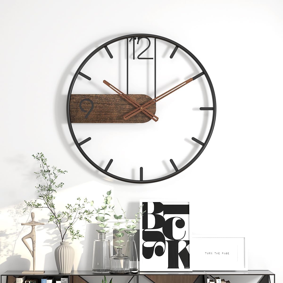 Wandklok 10 Inch Imitatie Metalen Frame Glazen Cover Niet-tikkende Nummer Quartz