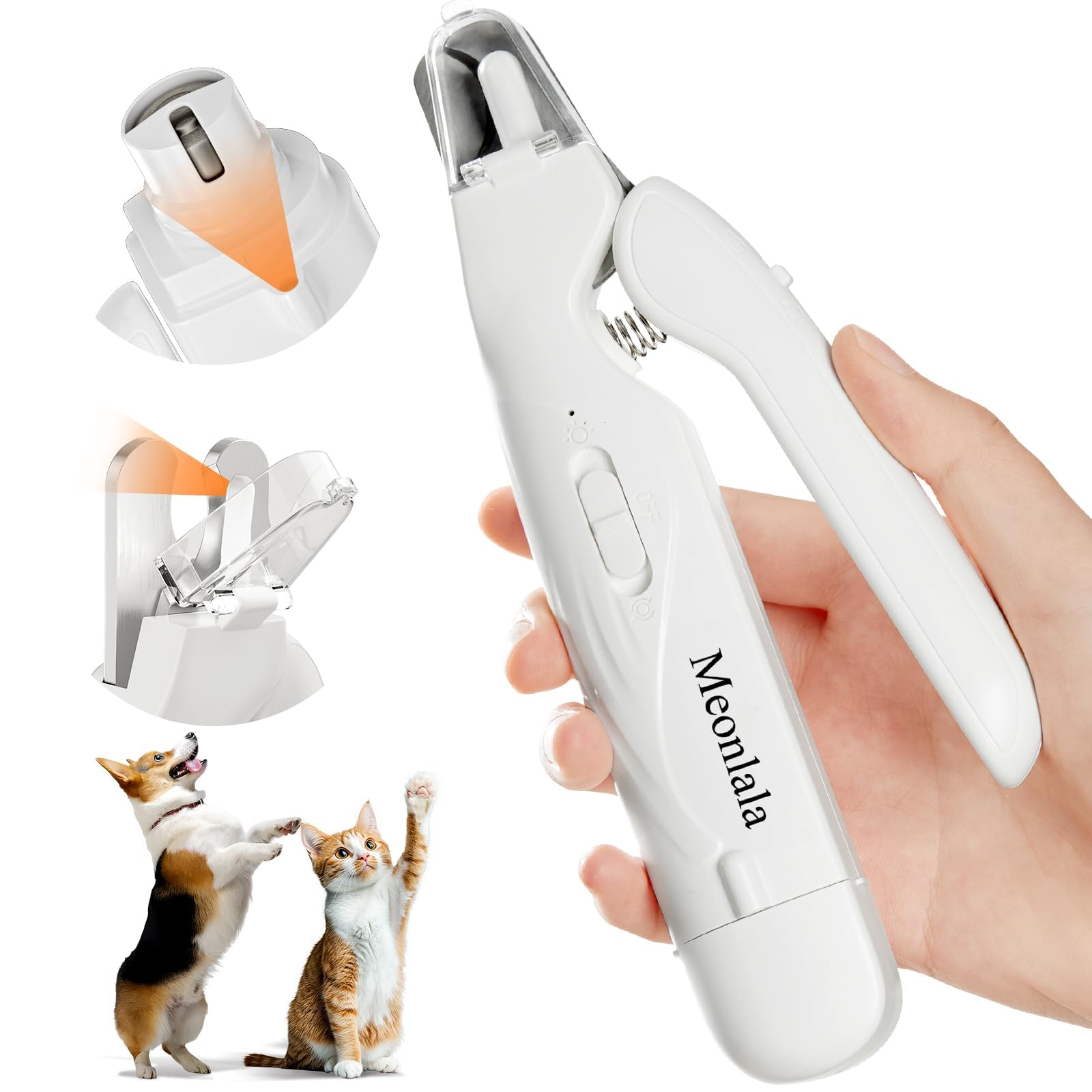 Meonlala 2-in-1 Dog Nail Clippers & Dog Nail Grinder with 2 LED Lights, Ultra-Quiet, USB Rechargeable,Security Upgrade,Multiple Grinding Methods, and Splash Guard for Small and Large Dogs & Cats