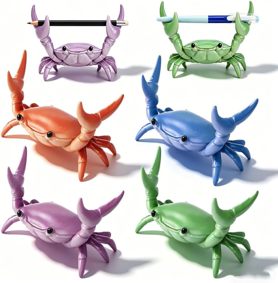 4PCS Crab Pen Holder for Desk, Creative Weightlifting Desk Crab Pen Holder, Pen Organizer for Desk, Cute Pen Holder Office Desk Decor, Fun Office Desk Accessories for School, Home, and Studio(MIX)