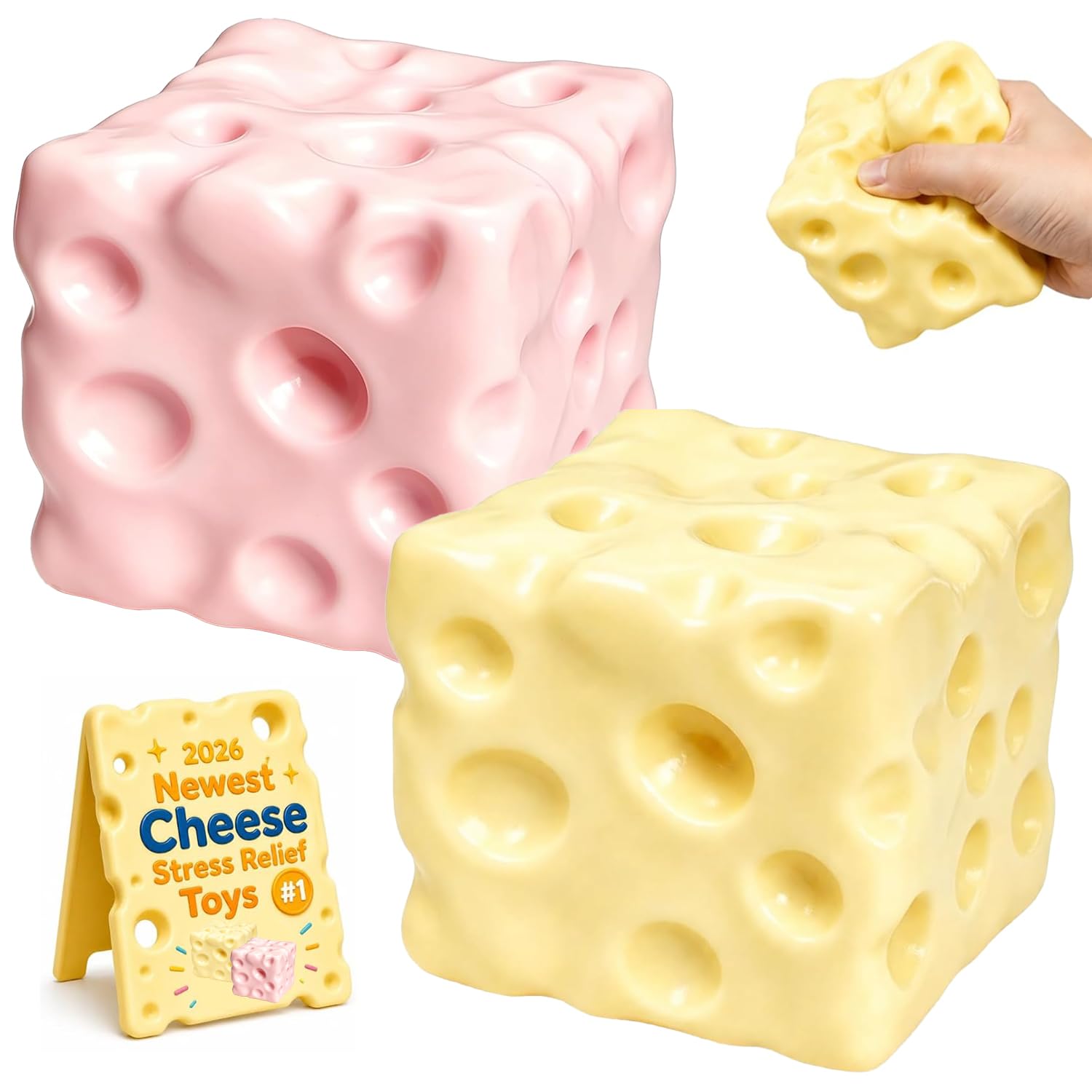 2Pcs Crunchy Cheese Squishy,Asmr Bead Filled,Crunchy Squishies Slow Rising