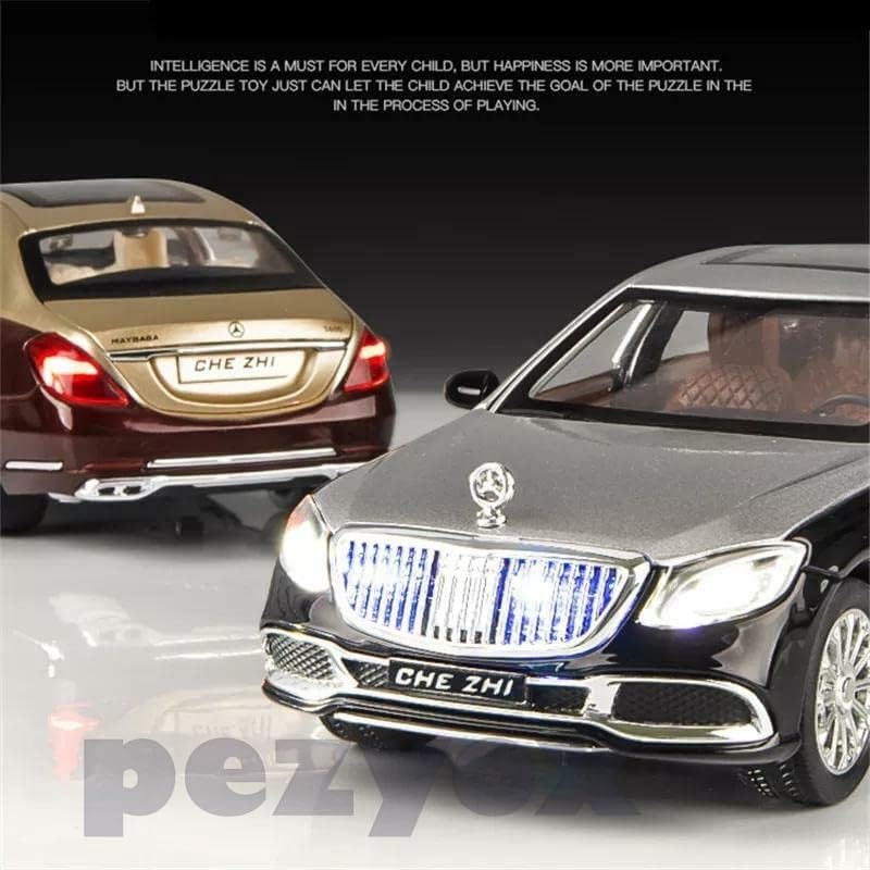 Image of Mercedes Benz Maybach S600 1:24 Big Size Diecast Scale Model Alloy Metal Pull Back Toy car for Kids with Openable Doors & Light, Music Toy Vehicle for Kids (Silver+Black)