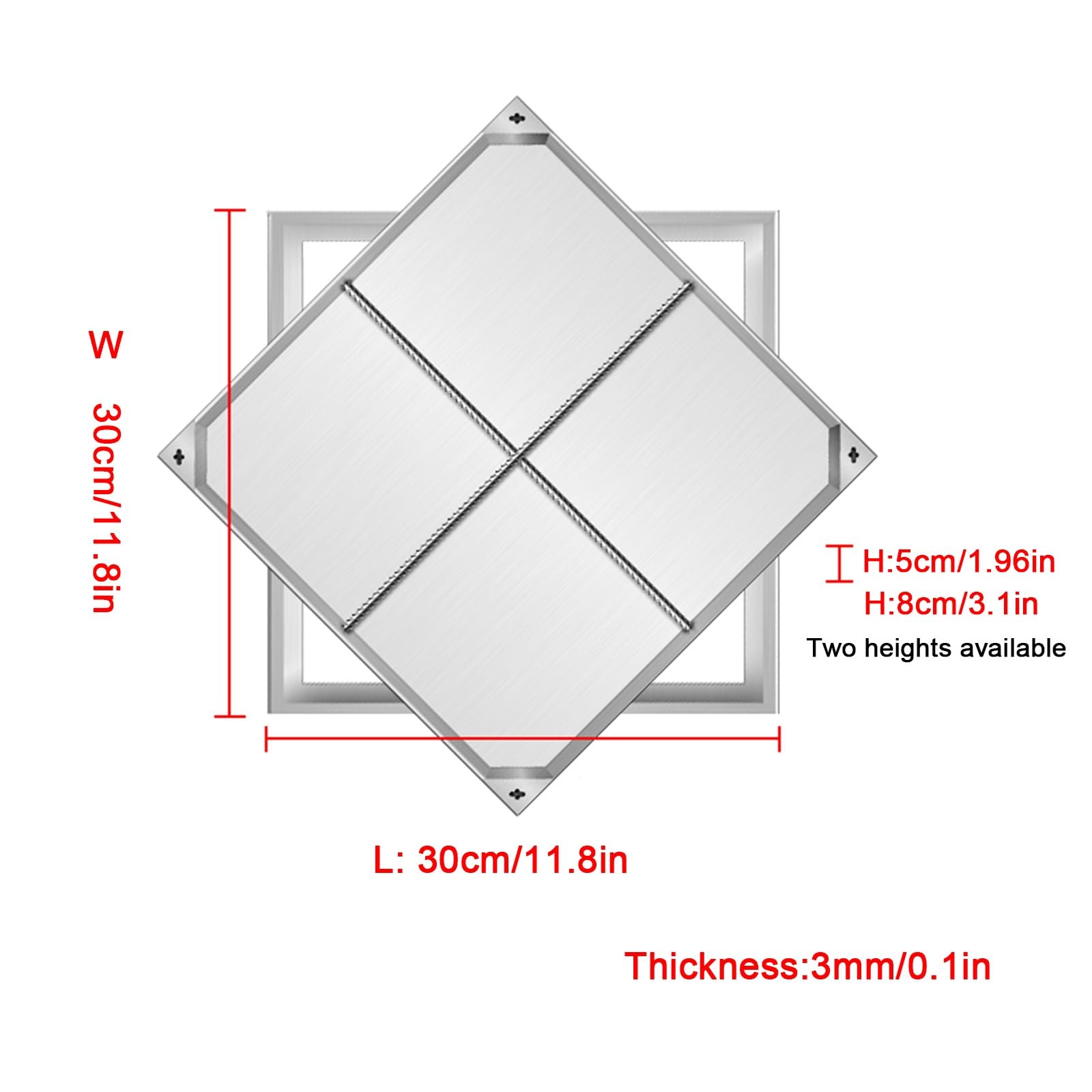 Cubierta invisible de acero inoxidable, tapa de cámara de inspección para tanque séptico, para uso en exteriores y resistente a la intemperie