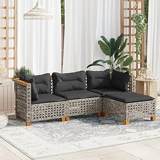Gartenmöbel Set Balkonmöbel Garten Lounge Set 190cm Gartensofa mit hocker Grau Linie weben
