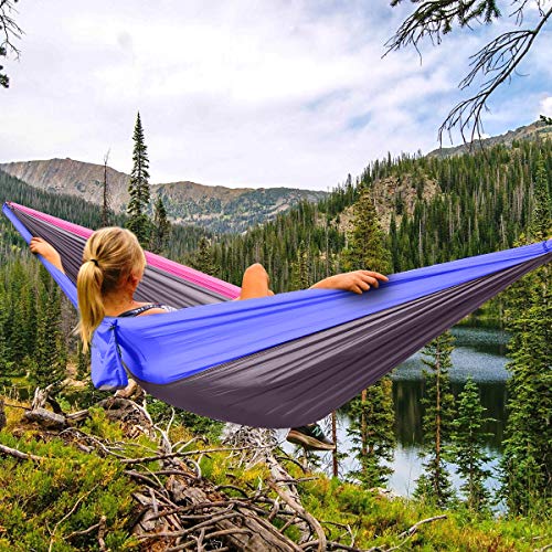Double Hammock, Camping Hammock With 2 Tree Straps(16+2 Loops), Two Person Hammocks With 210T Nylon Parachute Portable Lightweight Hammock For Backpacking, Outdoor, Beach, Travel, Hiking, Camping Gear #TOP5