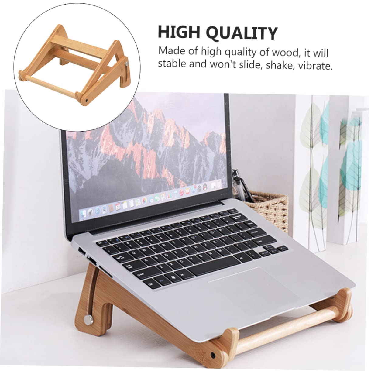 Levemolo Supporto Verticale Laptop in Legno, Scrivania Portatile per Laptop, Altezza Regolabile, Dissipazione del Calore, Angolo Ergonomico per Casa e Ufficio