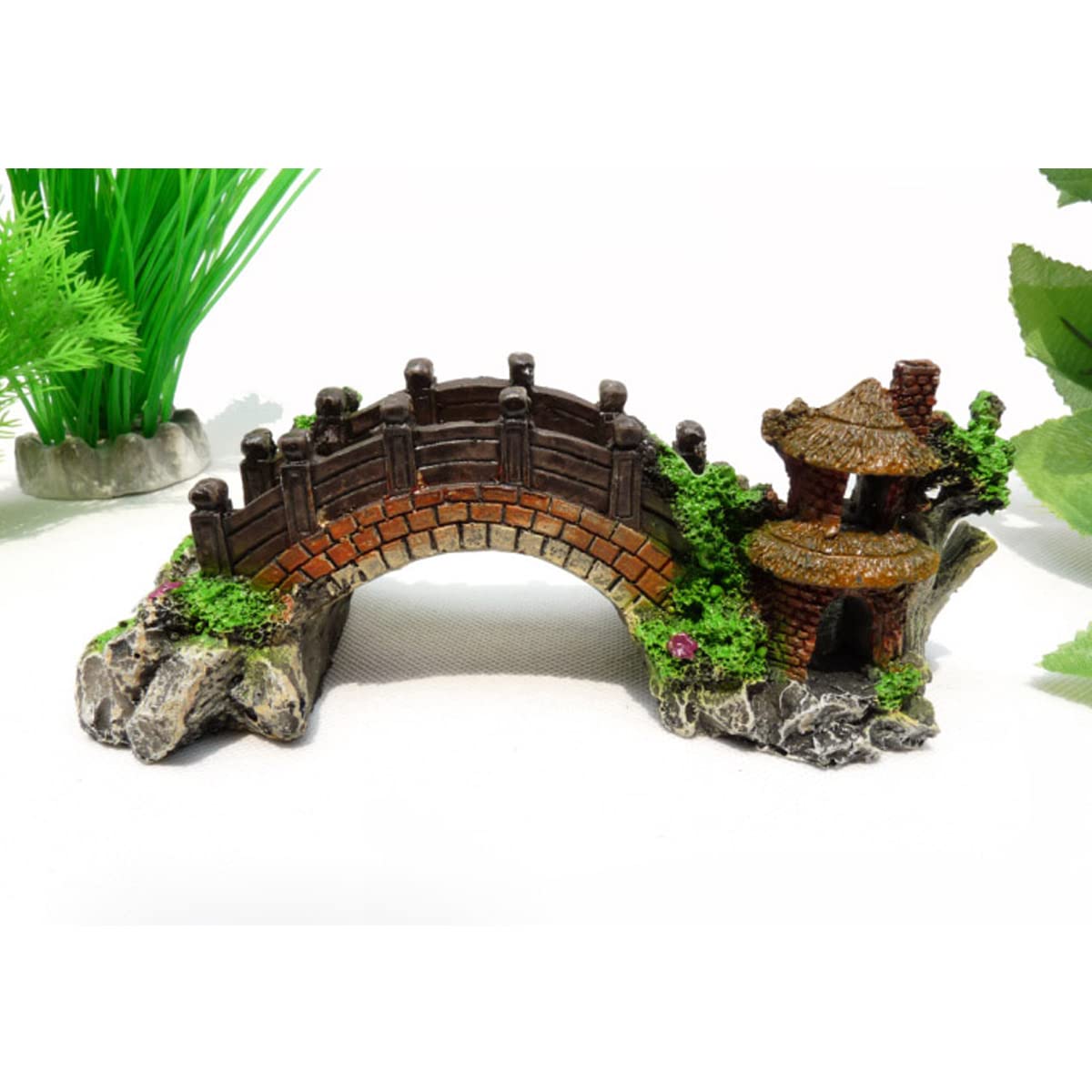 Decorazioni per Acquari Ornamento Tematico per Acquario con Ponte Paesaggistico in Resina per Piccoli Pesci Gamberetti Giochi per Acquari,19cmx8.5cmx7cm