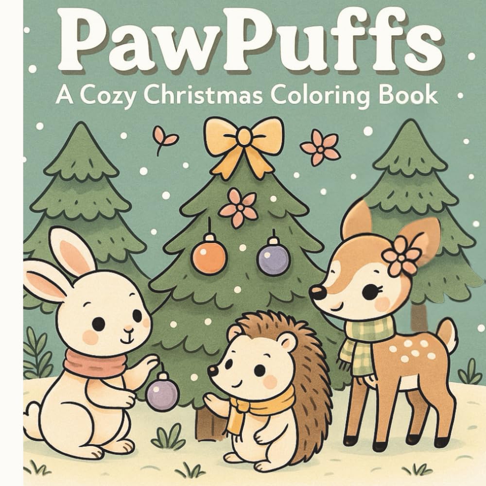 PawPuffs Cozy Christmas Coloring Book: Adorable Winter Animals, Santa Friends & Festive Holiday Scenes for Relaxing Coloring