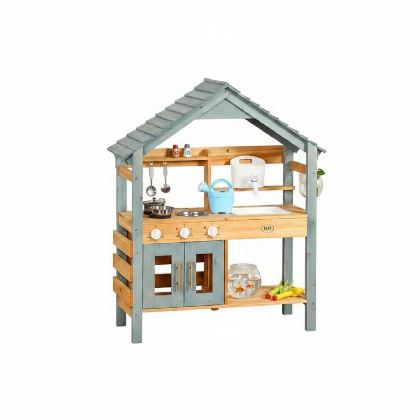 Cucina Giocattolo per Bambini Cucina Giocattolo Cucina in Legno Cucina Finta Banco Gioco con Lavello Appendini Scomparti Effetti per Attività Creative Allaperto in Giardino Cortile