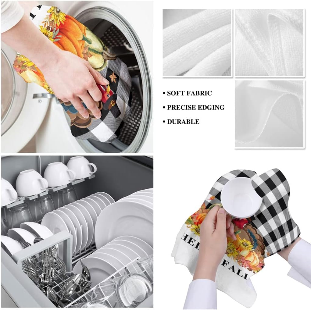 Kitchen Towel Pumpkin Grid 3 Pack Fine Fiber Towel Kitchen Dish Towel Absorbent Glassware Wipe (Color : B, Size