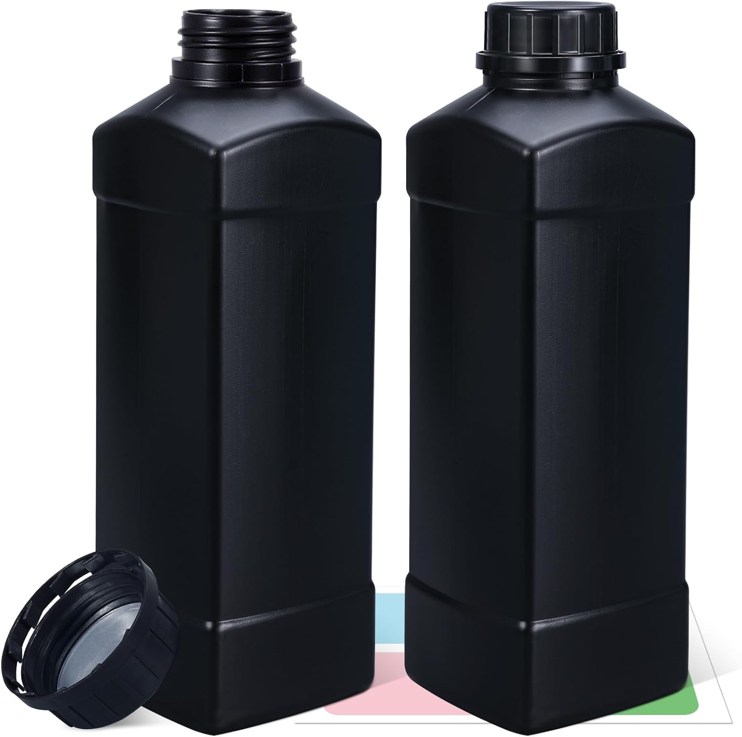 UMETASS 34oz Food Grade Wide Mouth Black Plastic Bottles - Leakproof Caps for Lab Reagent, Water Sample, Medicine Storage (2 Pack)