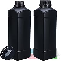 UMETASS 34oz Food Grade Wide Mouth Black Plastic Bottles - Leakproof Caps for Lab Reagent, Water Sample, Medicine Storage (2 Pack)