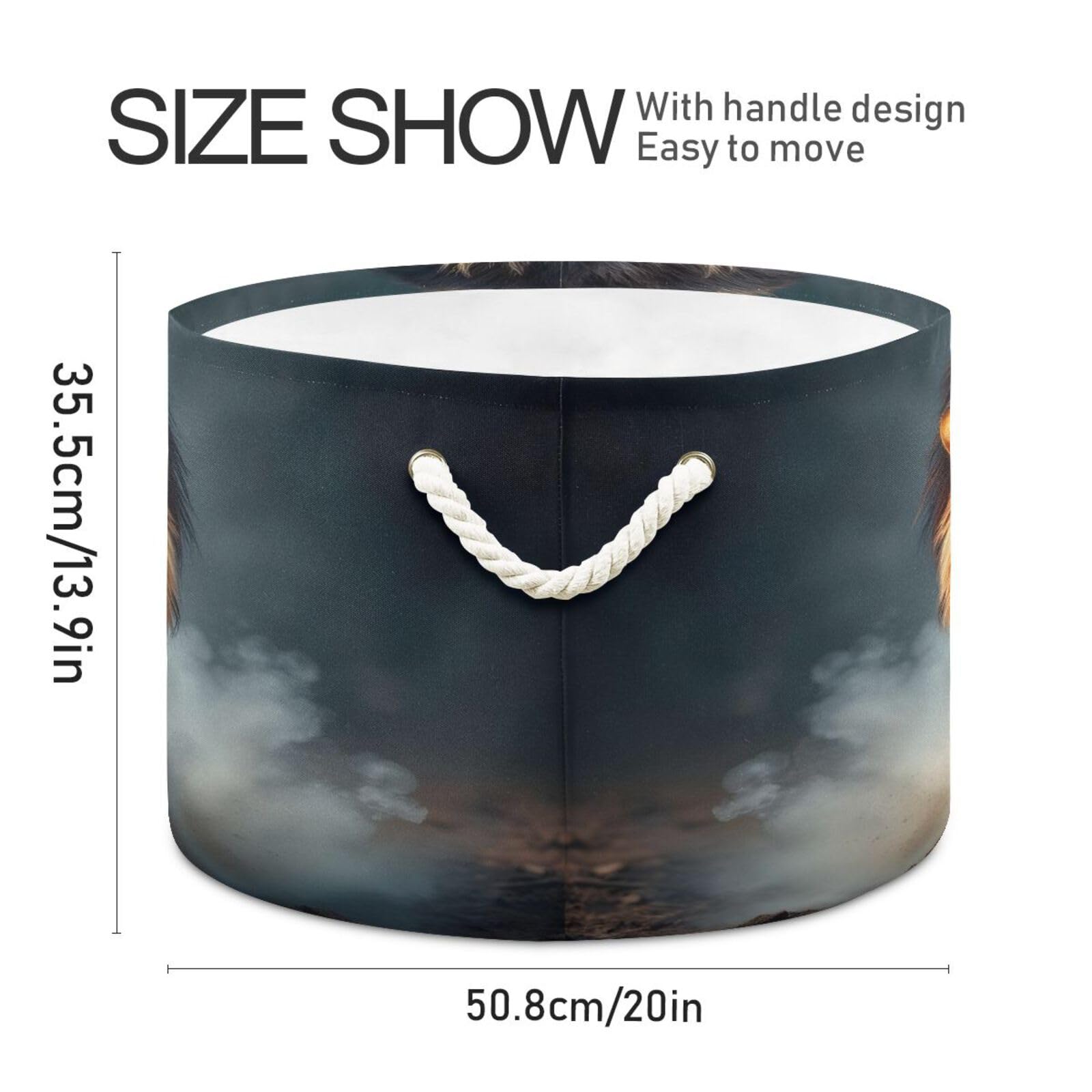 DUOBU Large Cotton Rope Basket Round Storage Basket Lion Roaring Laundry Hamper for Toys,Blankets,Nursery,Laundry 20x14 in