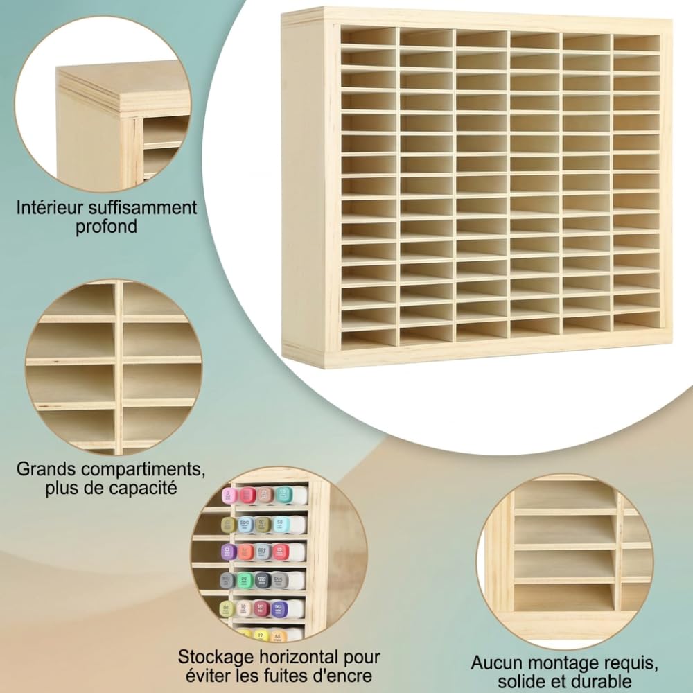 Organisateur de marqueurs en bois - 360 à 450 emplacements - Robuste et durable - Rangement Grande capacité pour Feutres, Acrylique & Marqueurs à Alcool