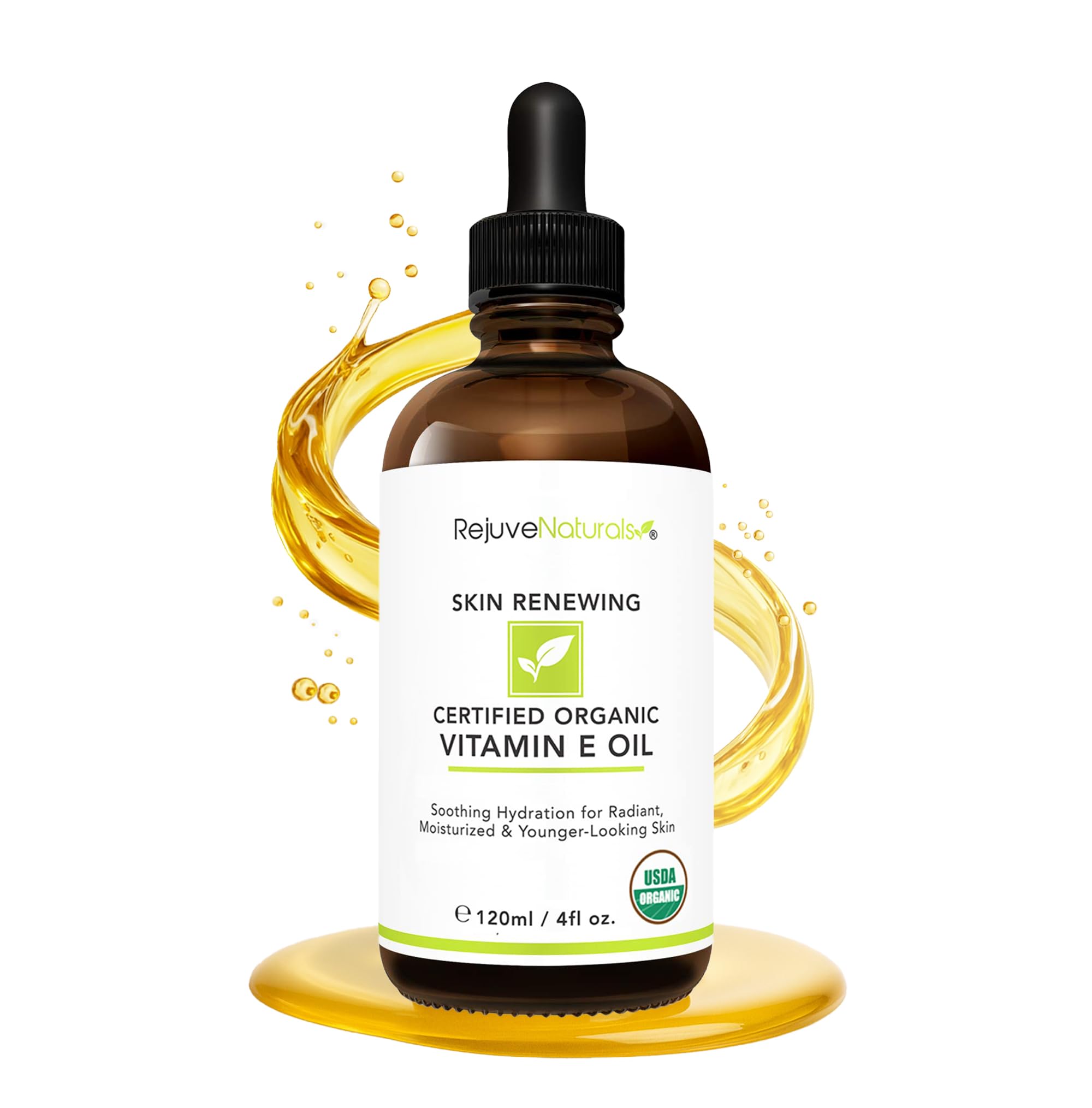 Vitamin E Oil - 100% All Natural & USDA Organic (LARGE 4oz Bottle) Repair Dry, Damaged Skin from Surgery & Acne, Age Spots & Wrinkles. For Radiant, Hydrated & Youthful Skin. Face & Body Moisturizer