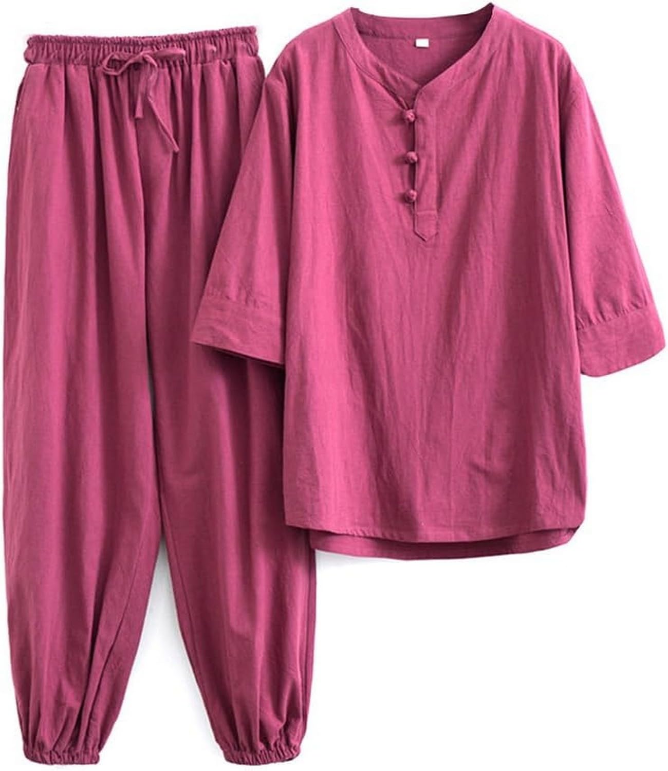 Tai Chi Anzüge Tai Chi Kleidung Damen Kung Fu Uniform Baumwollleinen Kampfsport Set Kurzarmhose Zen Meditationsuniform Tang-Anzug Traditionelle chinesische Kleidung (Rot XXL)