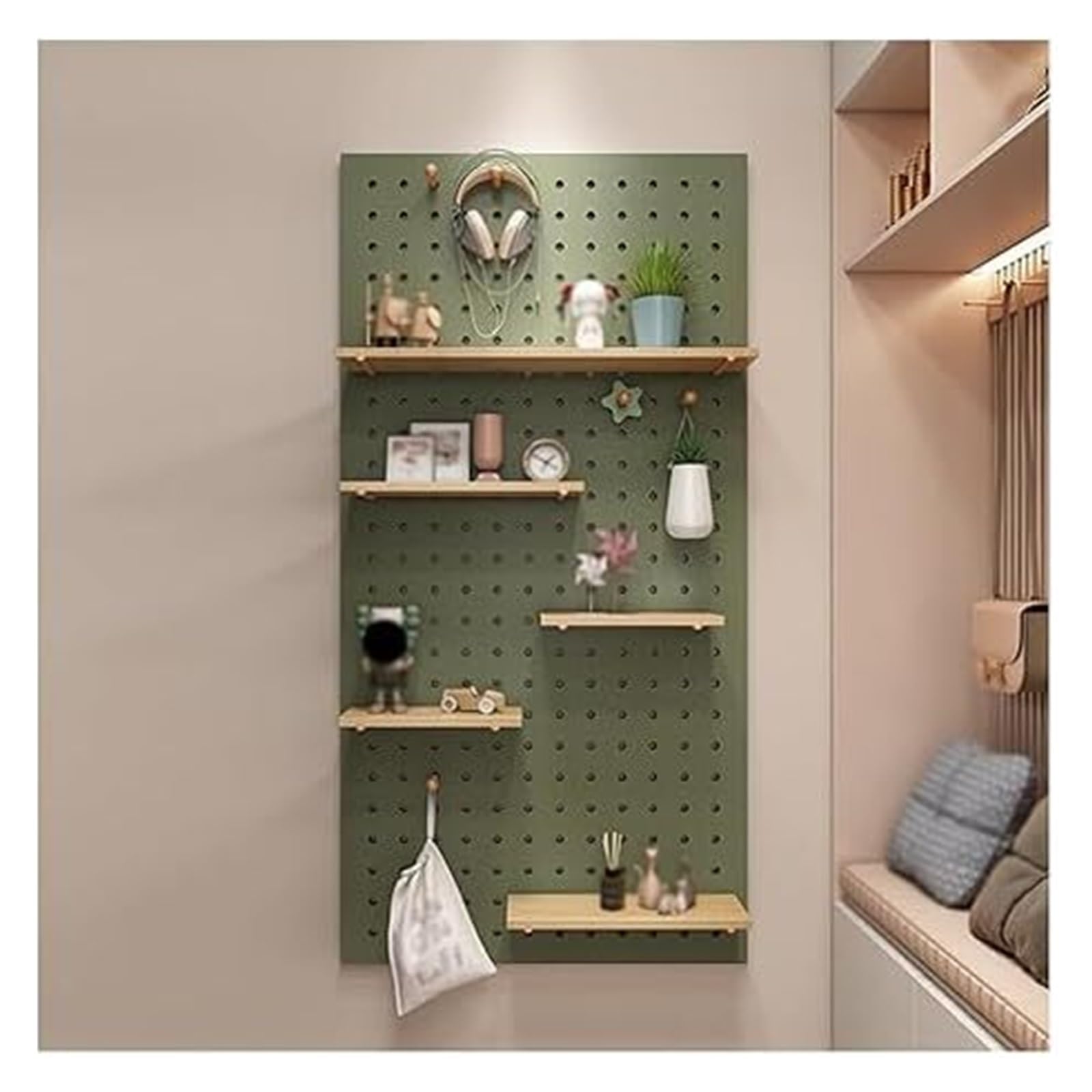 Peg Board,Pegboard Panels, Wooden Pegboard Organizer Kit - Wall Organiser Pegboard Perfects for Home Office Garage(Green-a)