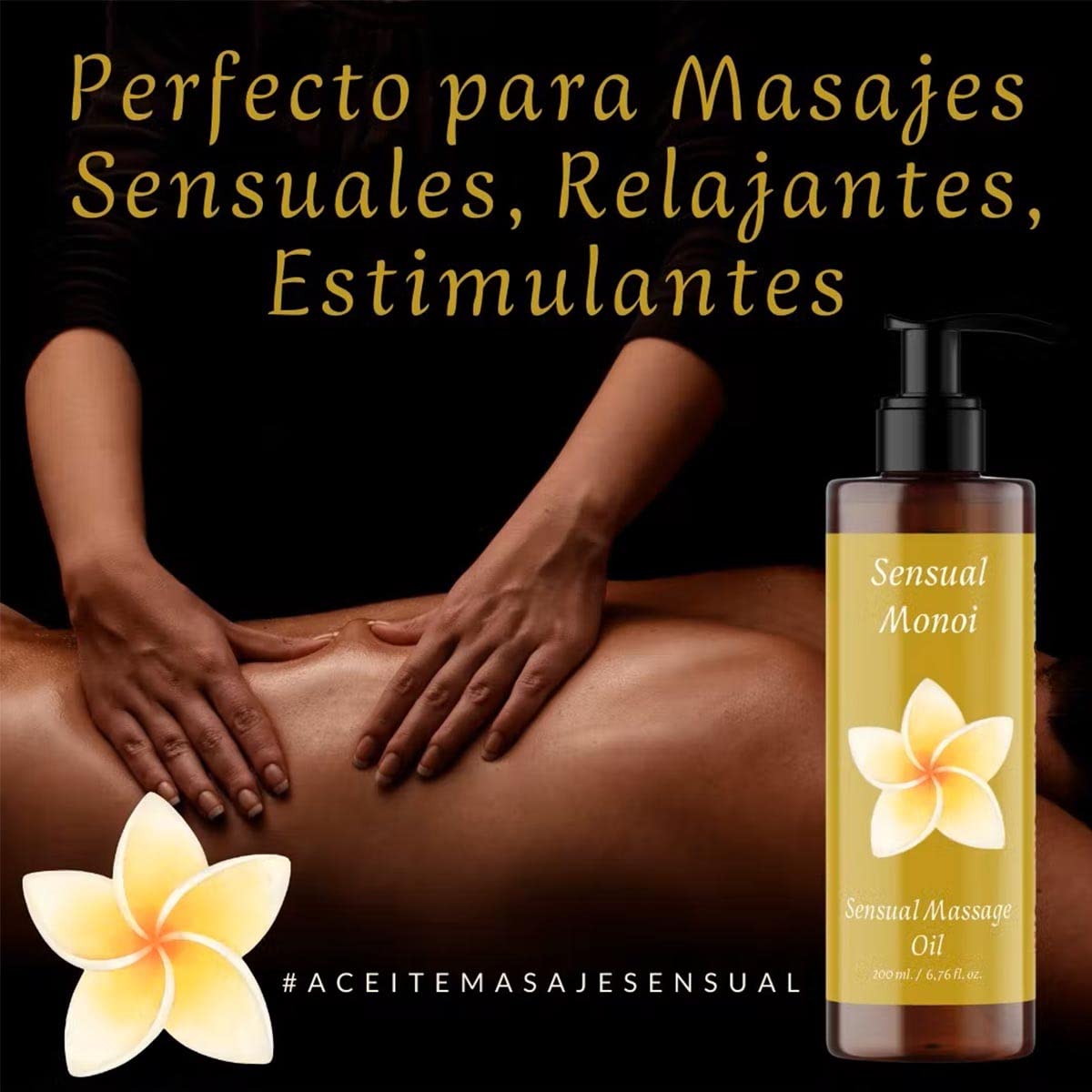 QKnatur - Aceite de Masaje MONOI - 200ml - BIO - Con Ingredientes Naturales. Para Masajes Corporales Relajantes. Delicado Aroma a Monoi