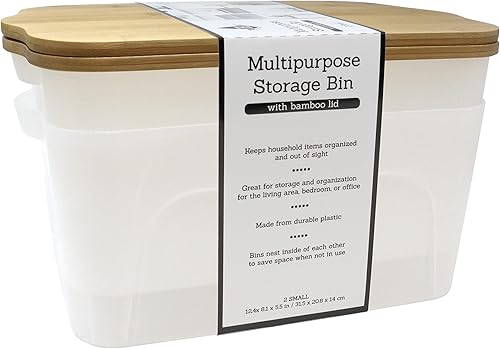 Contenedor de almacenamiento con tapa de bambú, decorativo apilable, mesa, estantería de cocina y oficina, organizador multiusos (2 piezas pequeñas,