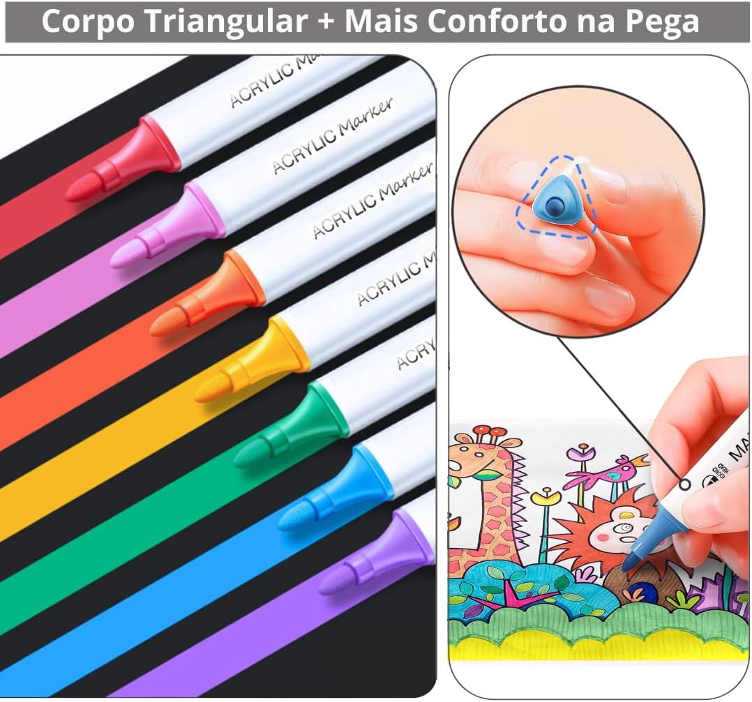 Conjunto de Marcadores de Tinta Acrílica Tringular, Canetinhas Acrílica para Artesanato, Caneta Acrilica Para Pintura em Pedras, Madeira, Tela, Vidro e Cerâmica Para Crianças e Adultos (12 cores) Conjunto de Marcadores de Tinta Acrílica Tringular, Canetinhas Acrílica para Artesanato, Caneta Acrilica Para Pintura em Pedras, Madeira, Tela, Vidro e Cerâmica Para Crianças e Adultos (12 cores)