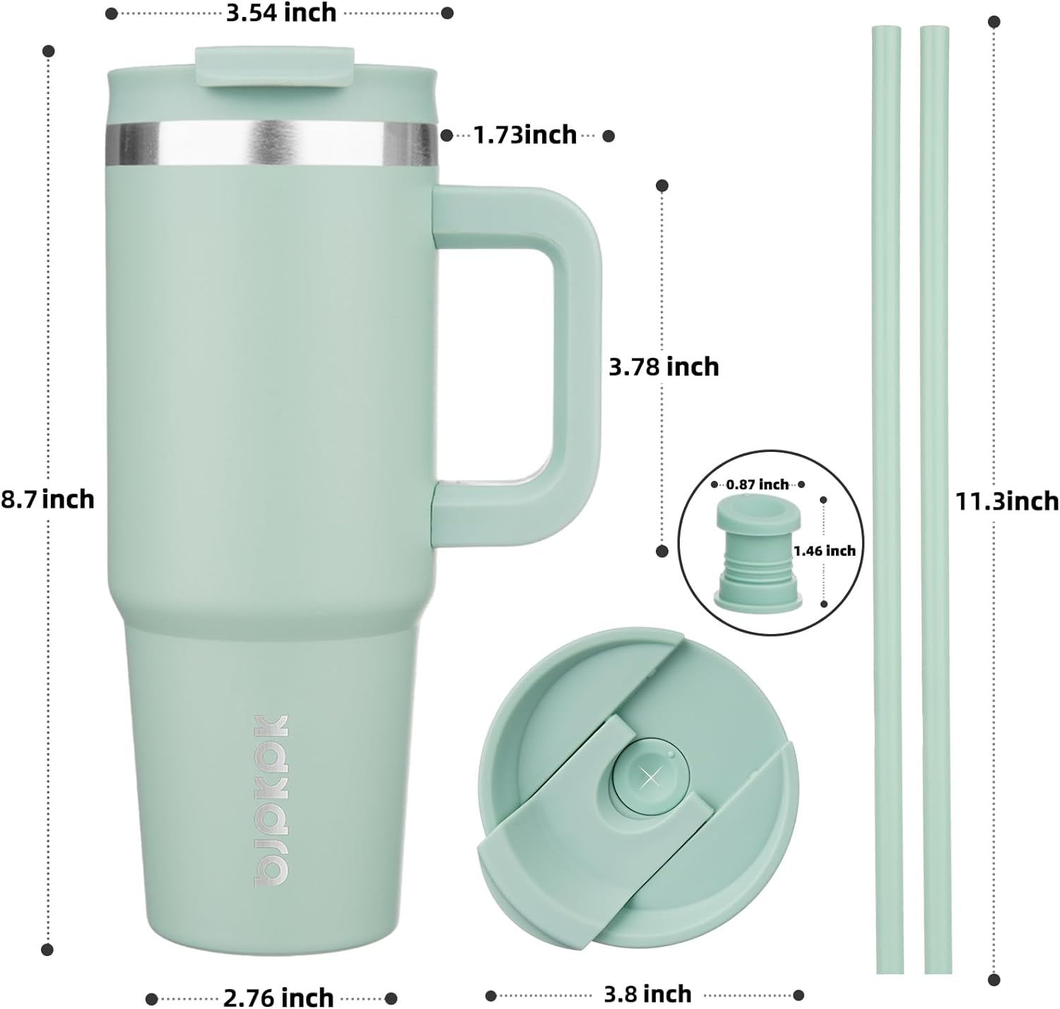 BJPKPK Insulated Tumblers With Handle And Straw 30 oz Stainless Steel Tumbler Cups With Lid,Pistachio Green - Image 3