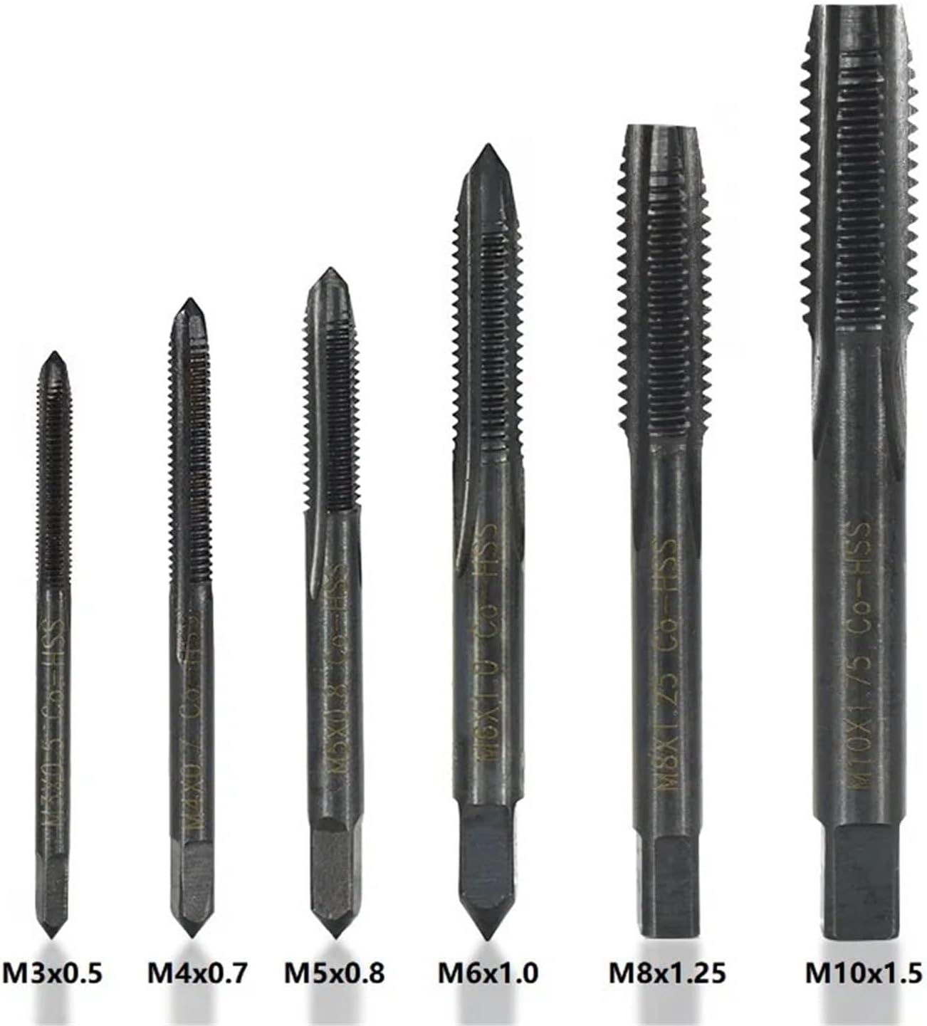 6pcs Thread Tap Set M3 M4 M5 M6 M8 M10 Nitride Coated Spiral Straight Metric Screw Thread Taps Threading Tools Tap Drill Bit(6pcs Straight Tap)