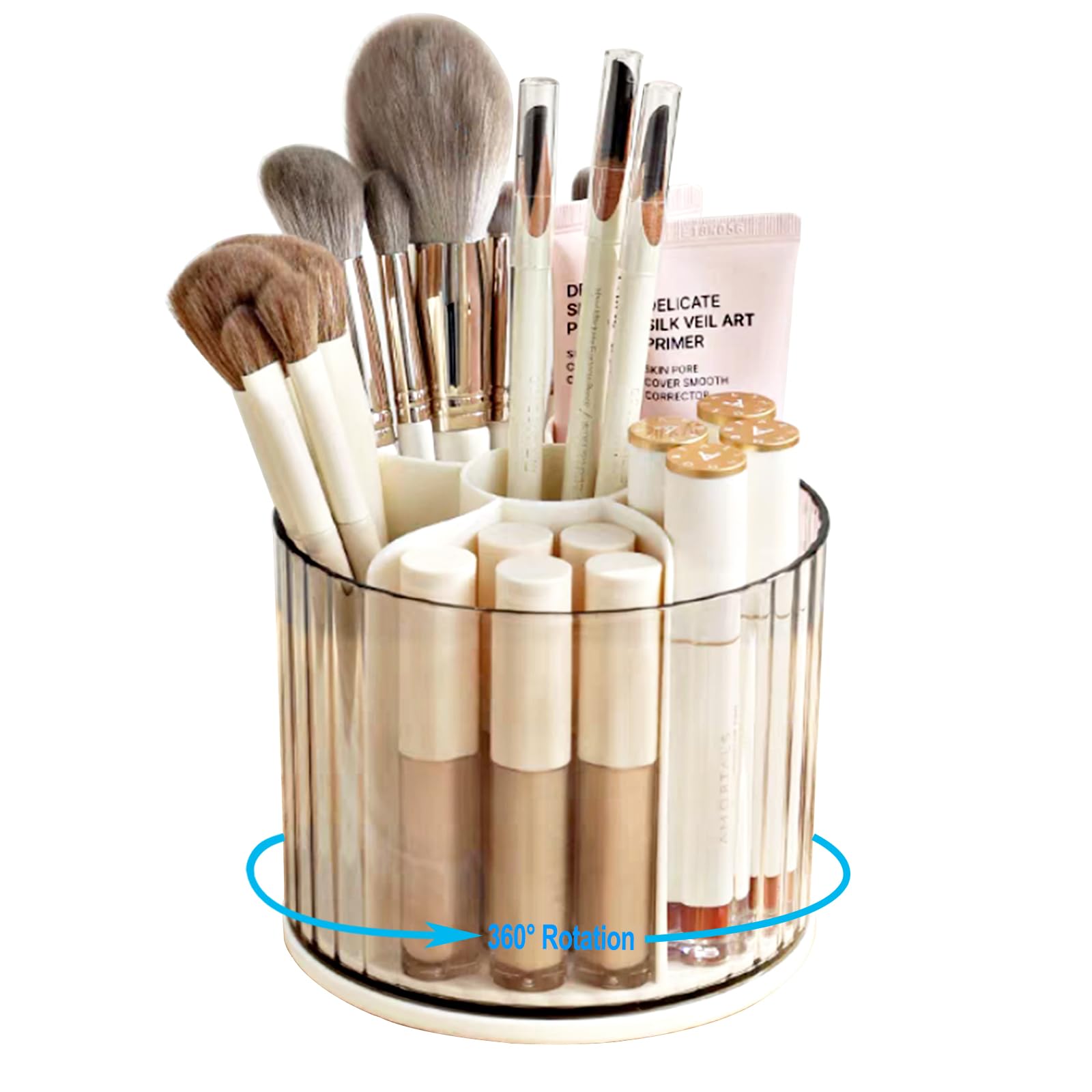 Lemical Soporte giratorio de 360° para brochas de maquillaje, soporte para lápices, caja de almacenamiento de cosméticos, 6 ranuras, organizador de bolígrafos de escritorio para el hogar, oficina,