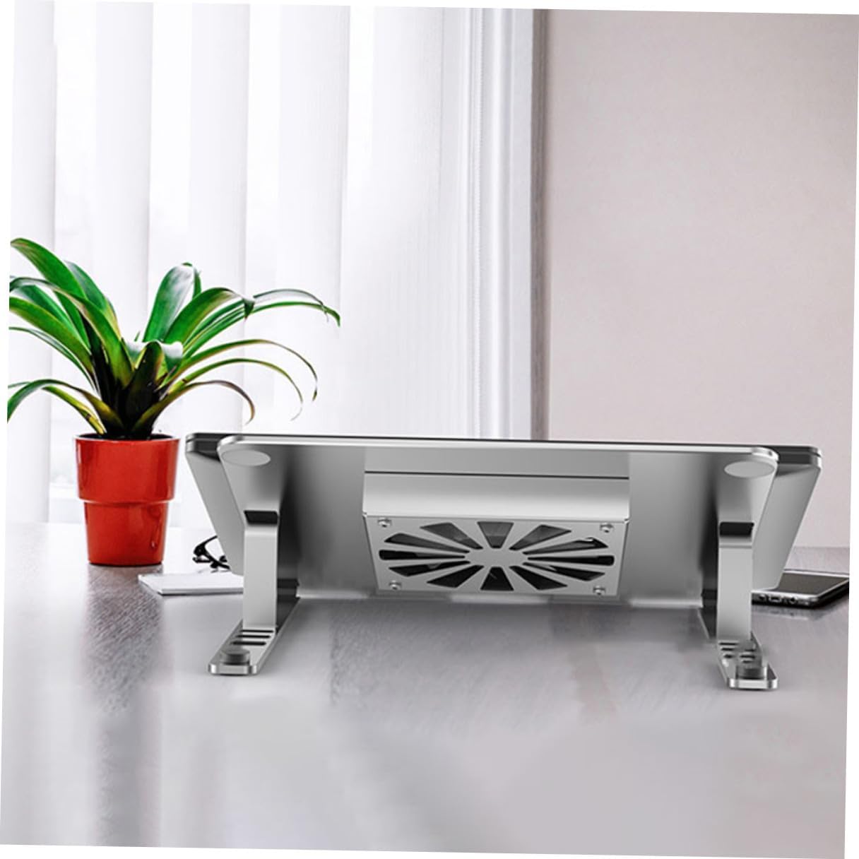 Kichvoe Aluminum Alloy Laptop Cooling Pad with Adjustable Riser and Quiet Fan Cooler, Silver Notebook Cooler Stand for Laptops to 17.3 Inch, Suitable for Gaming and Office Use