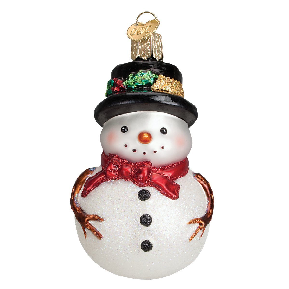 Old World Christmas Ornaments Red Bow Holly Hat Snowman Glass Blown Ornaments for Christmas Tree
