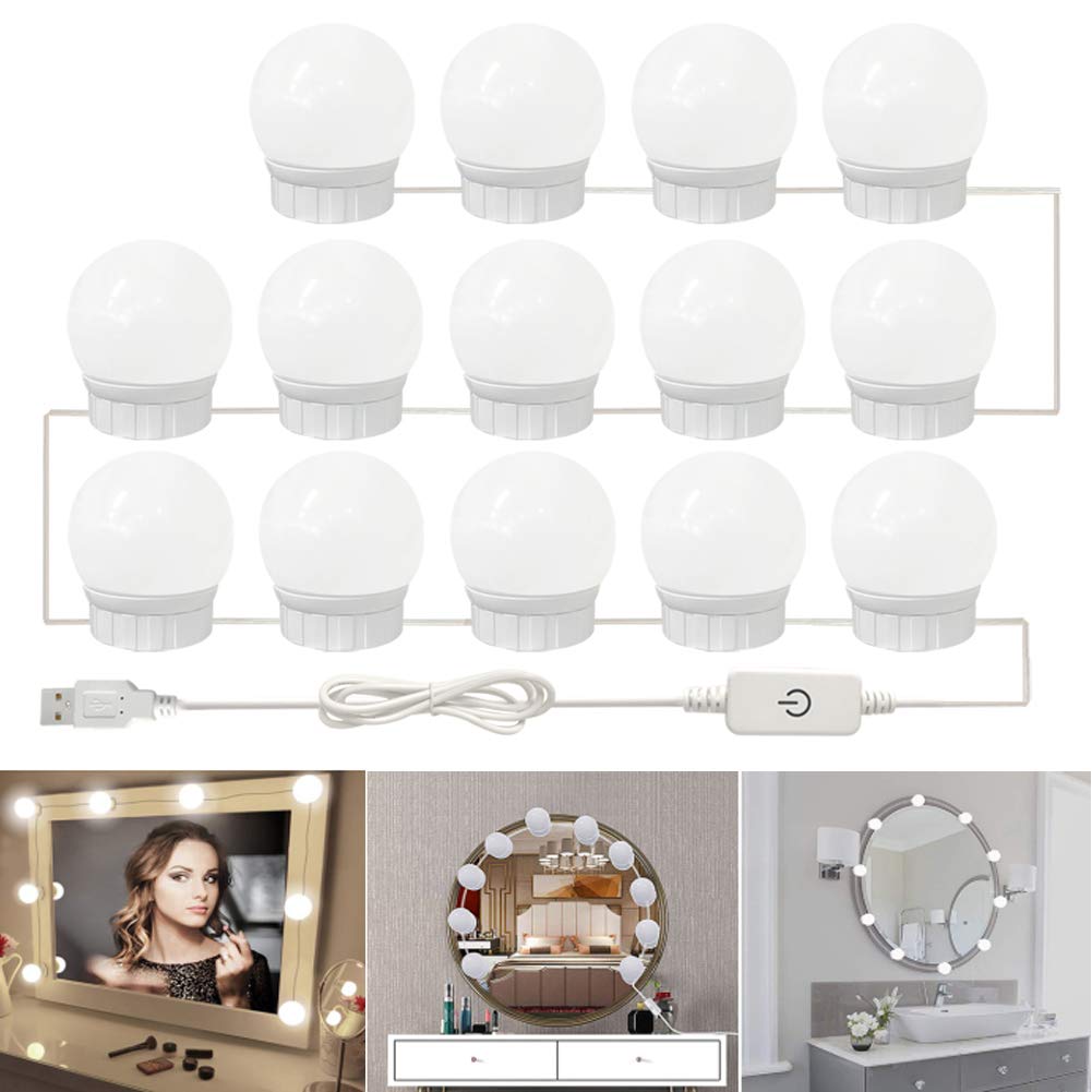 SDlight USB 5V Make Up Lamp, Hollywood Vanity Makeup Mirror Light Bulb, Dressing Table 14 Bulbs Kit, Bathroom Cosmetic Lights Bedroom