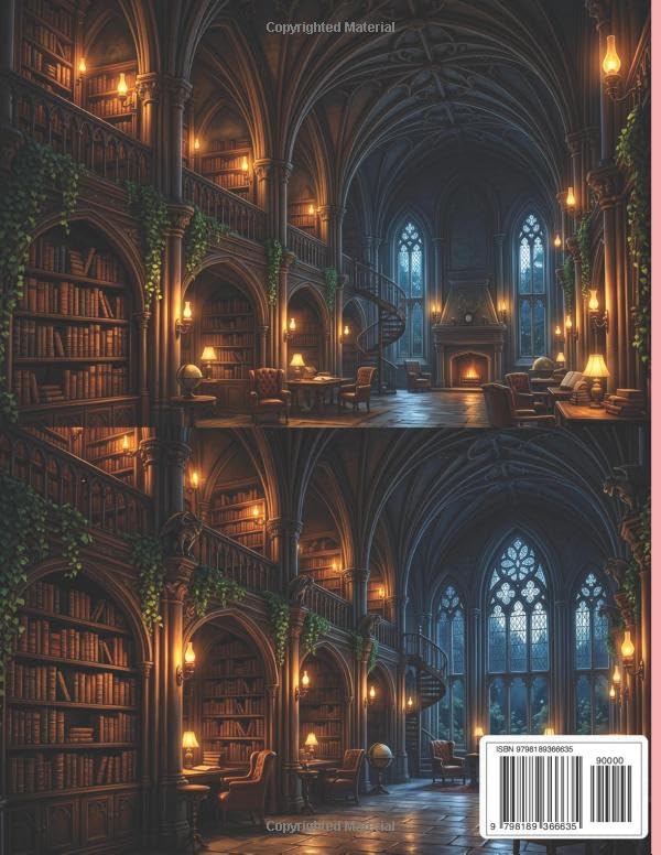Dark Academia Library: A Gothic Literary Coloring Book: Aesthetic Vintage Bookshelves, Spiral Stairs, and Study Nooks | Intricate Line Art Journal for Teens and Adults image 3