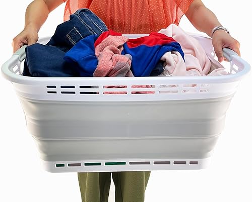 Miniatura 6 de SAMMART Cesto plegable de plástico para la ropa sucia de 42L (11 galones), contenedor de almacenamiento plegable, cesta de lavandería portátil,