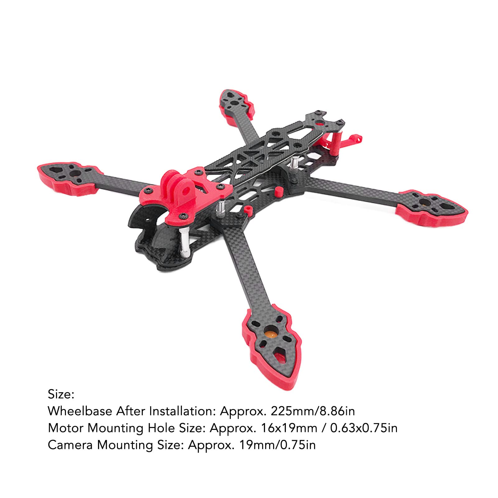 para el marco de drones de carreras FPV, distancia entre ejes de 225 mm, marco de quadcopter de fibra de carbono para accesorios de drones RC, liviano y duradero, fácil (Rojo)