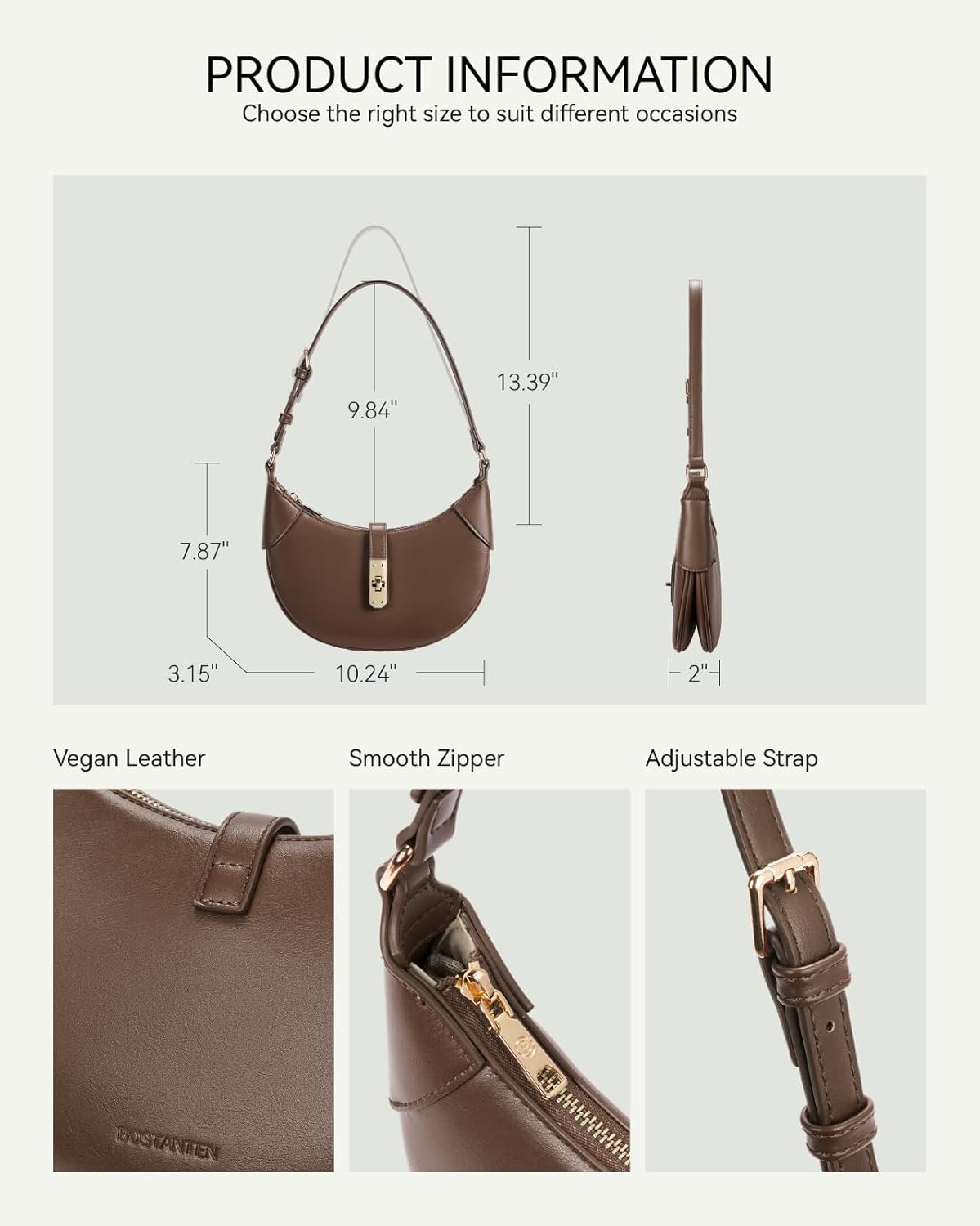 BOSTANTEN Shoulder Bags for Women Small Crescent Moon Underarm Purse Trendy Vegan Leather Handbag - Image 7