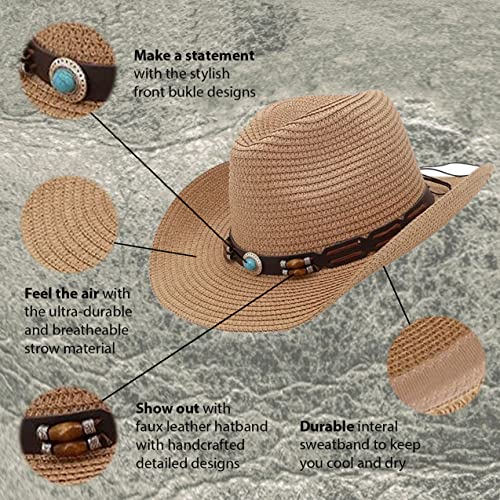 Image of SILVERFEVER Straw Cowboy Hat Cowgirl Hats Men Women Sun Hat Sombreros Vagueros Classic Western Accents Sombreros