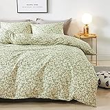 HoneiLife Duvet Cover Queen Size - Cotton Comforter Cover Floral Duvet Cover Sets,Light Green Duvet Cover with Zipper Closure & Corner Ties,3Pcs Soft & Breathable Comforter Cover Sets- Lively Spring