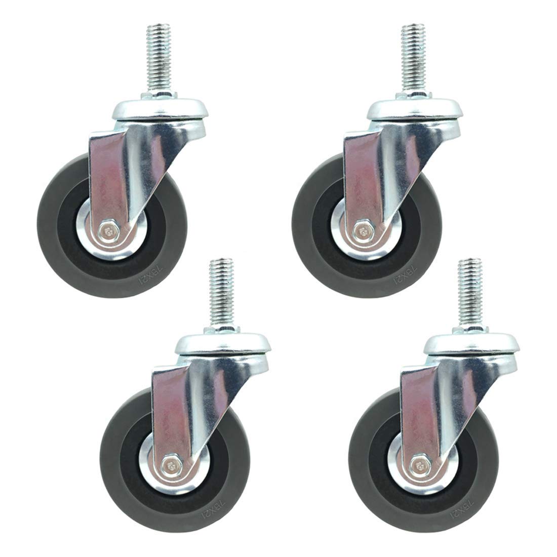 GBRJUYF High Performance 3-Inch Rubber Swivel Caster Wheels - 120kg Load Capacity, 30mm Threaded Stem, Set of 4 with Brake & Universal Brake - Ideal for Trolleys & Furniture